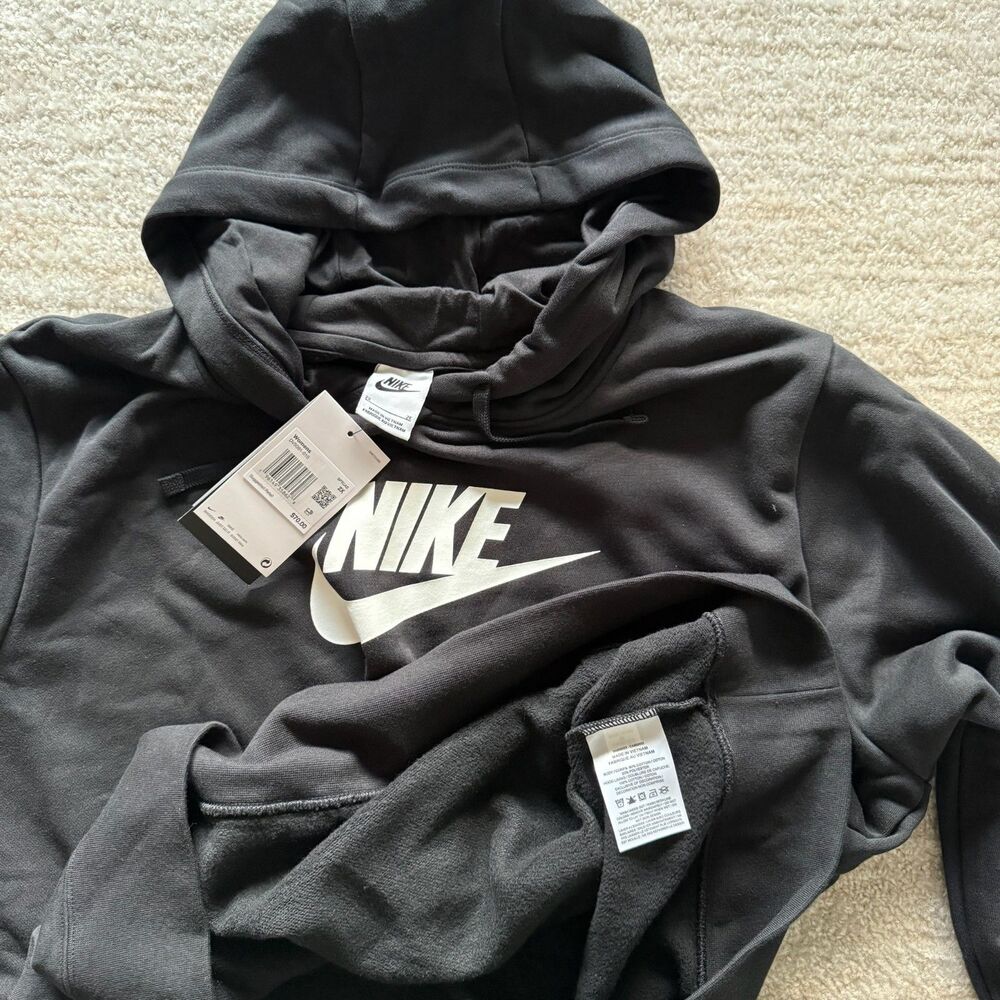 NEW NIKE women's Plus Size black fleece hoodie sweatshirt front pockets - Picture 3 of 7